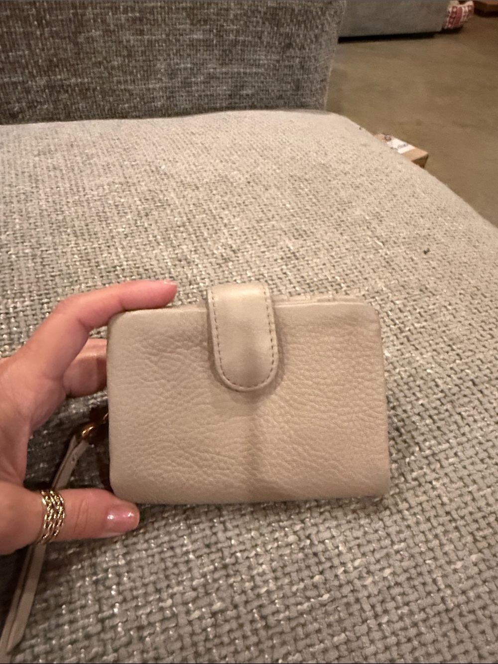 HOBO Cream Leather Compact Snap Wallet